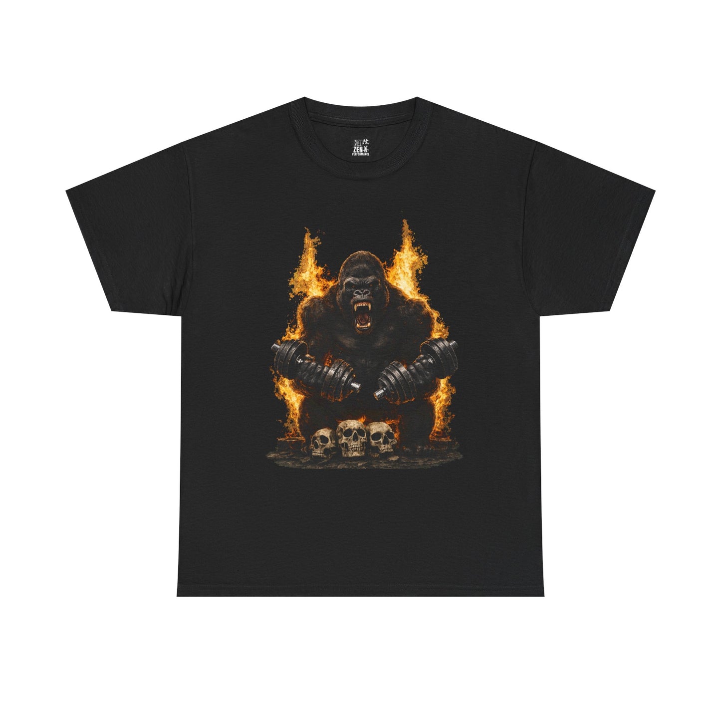 Gorilla Inferno Tee — Fiery Skull King Graphic GYM T-Shirt