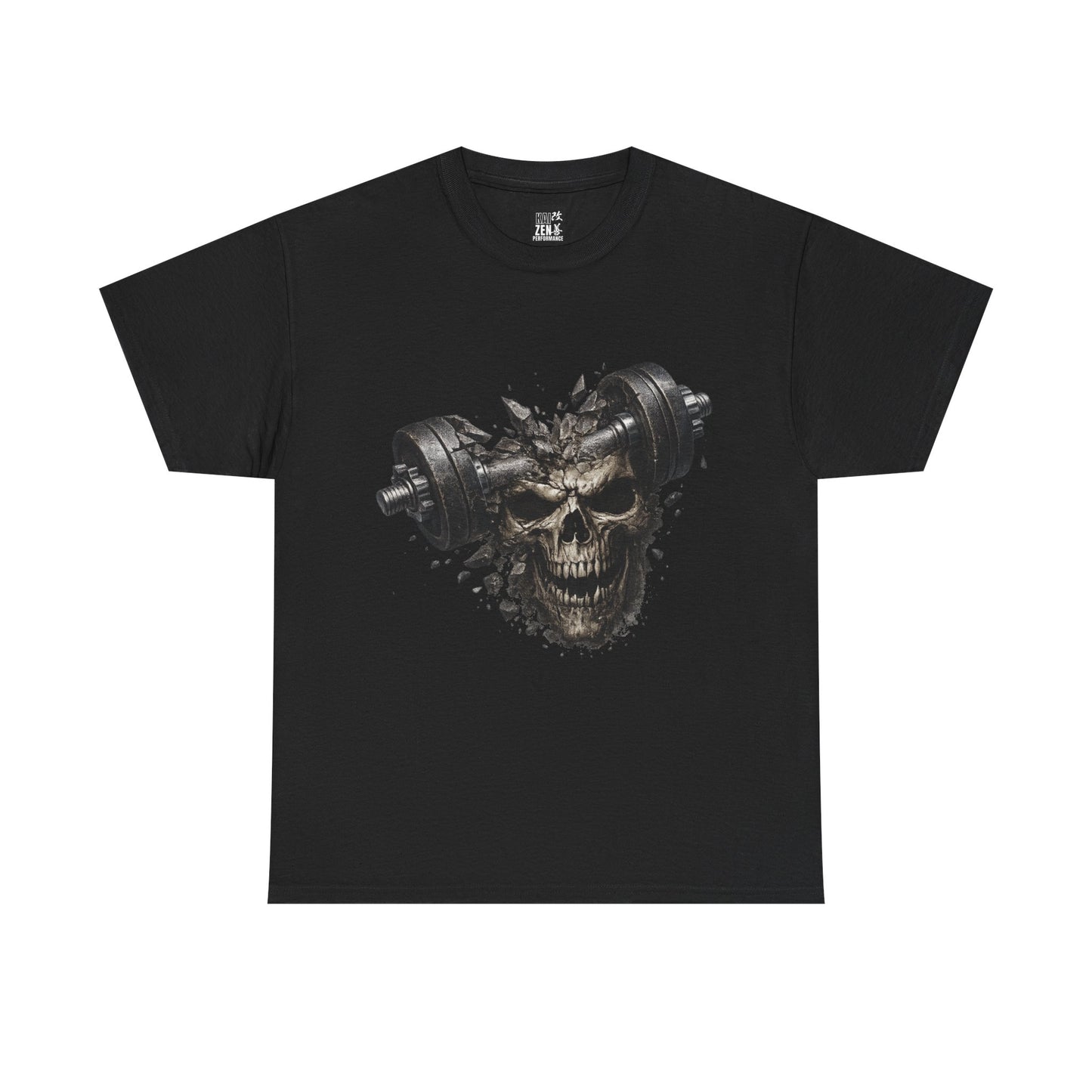 Skull Barbell T-Shirt — Heavy Metal Gym Skull Tee