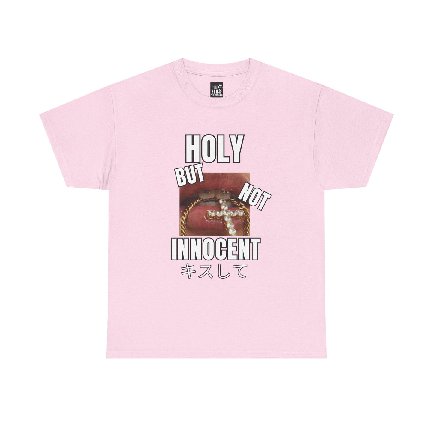 Graphic Tee — "Holy But Not Innocent" Japanese Kiss Design