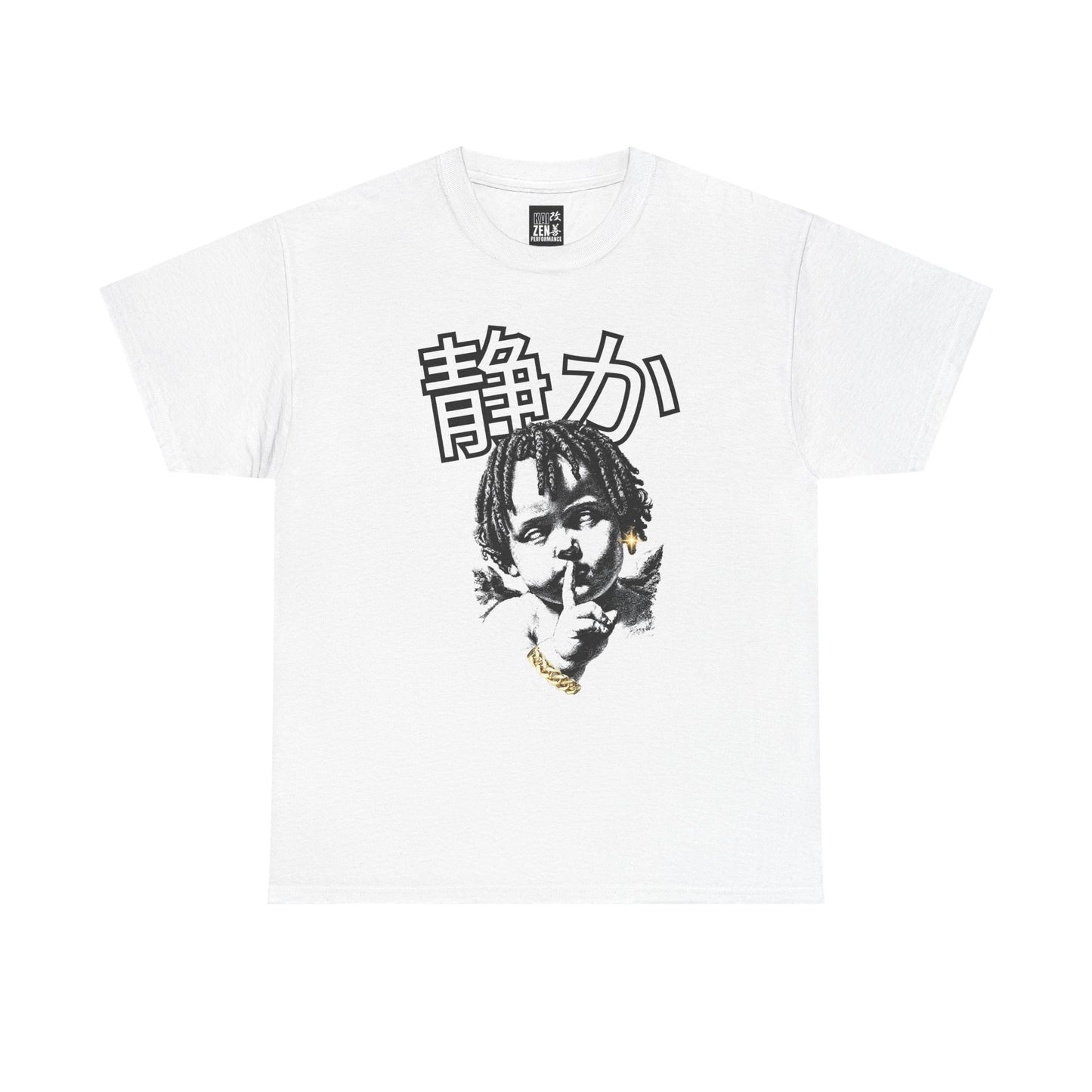 Kid Angel Graphic Tee — 'Shh' Japanese Kanji Quiet Shh Design
