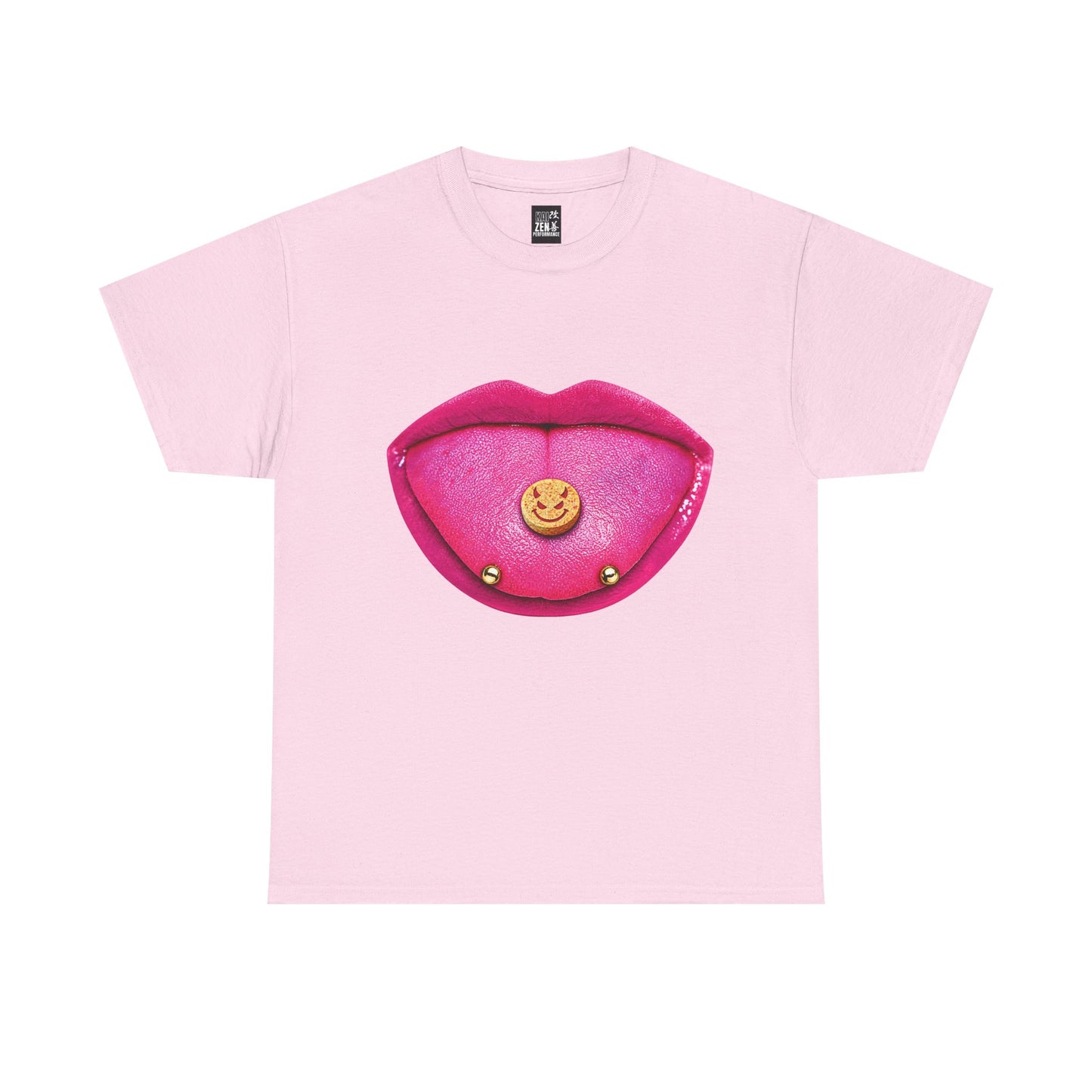 Graphic Tee — Pink Lip Tongue Piercing with Smiley Stud