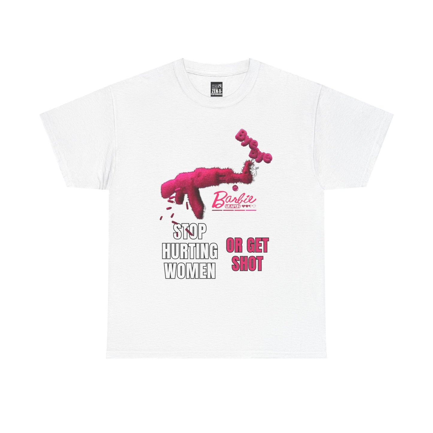 "Stop Hurting Women or Get Shot" Graphic Tee (Pink Gun Design)