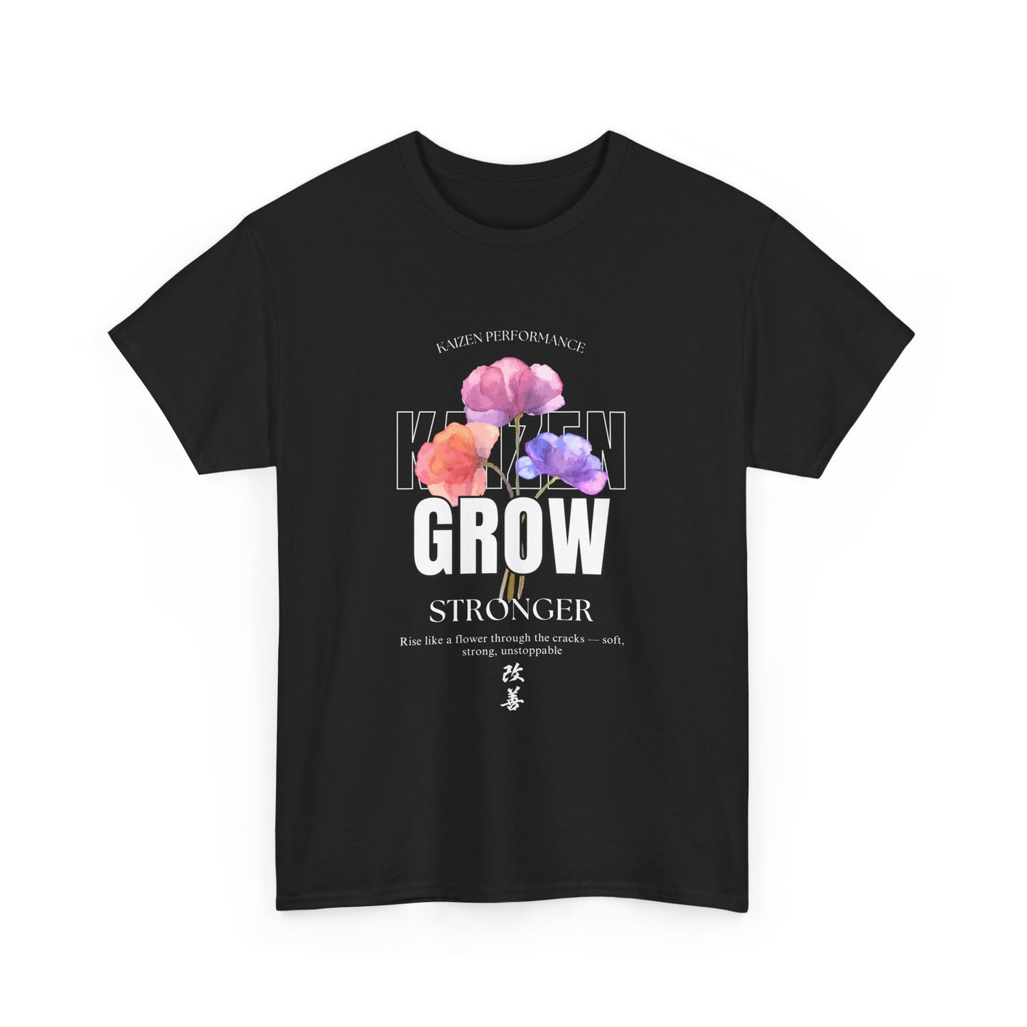 Unisex Heavy Cotton Tee - "Grow Stronger" Floral Motivational Shirt