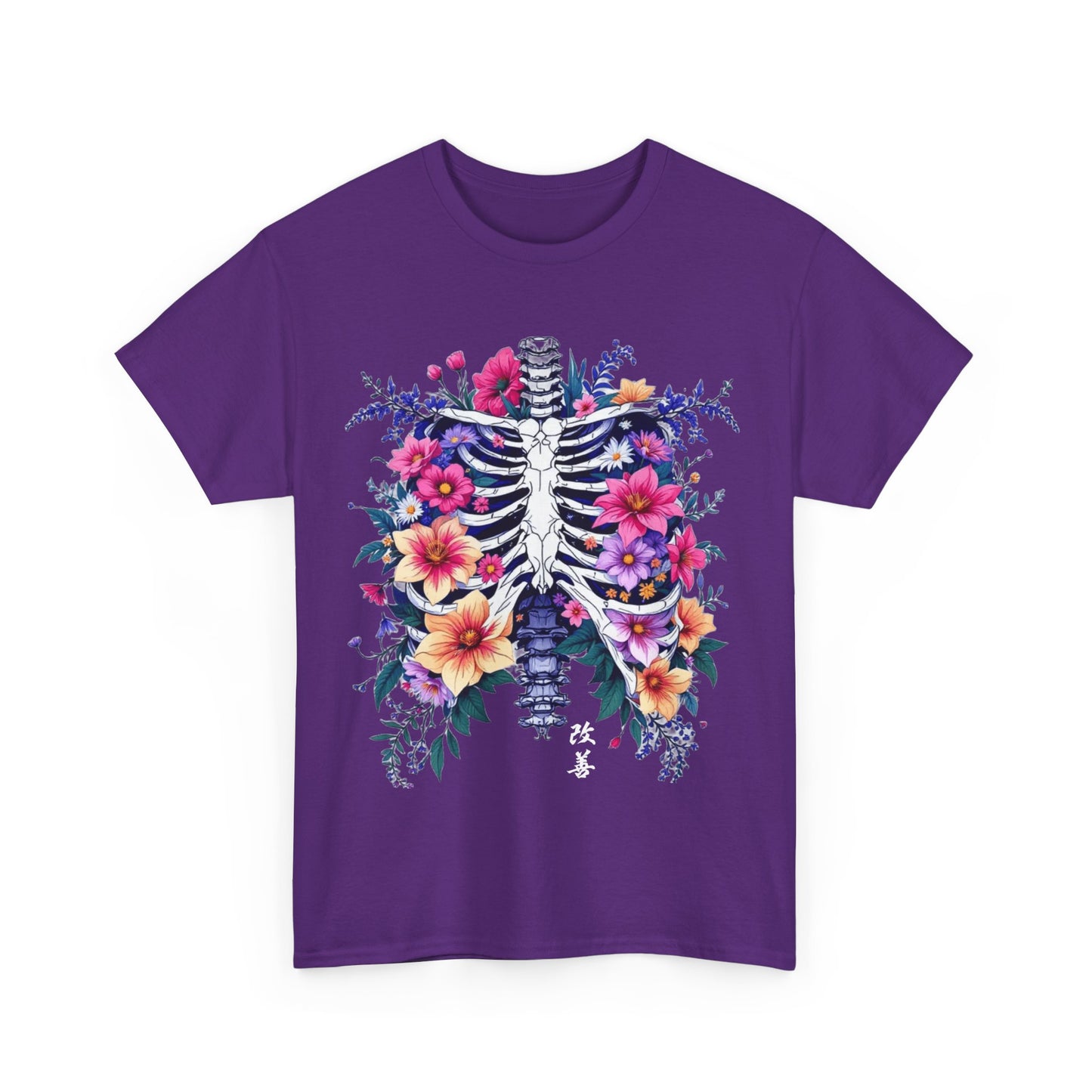 Floral Skeleton Unisex Tee - Boho Chic Heavy Cotton Shirt