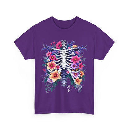 Floral Skeleton Unisex Tee - Boho Chic Heavy Cotton Shirt
