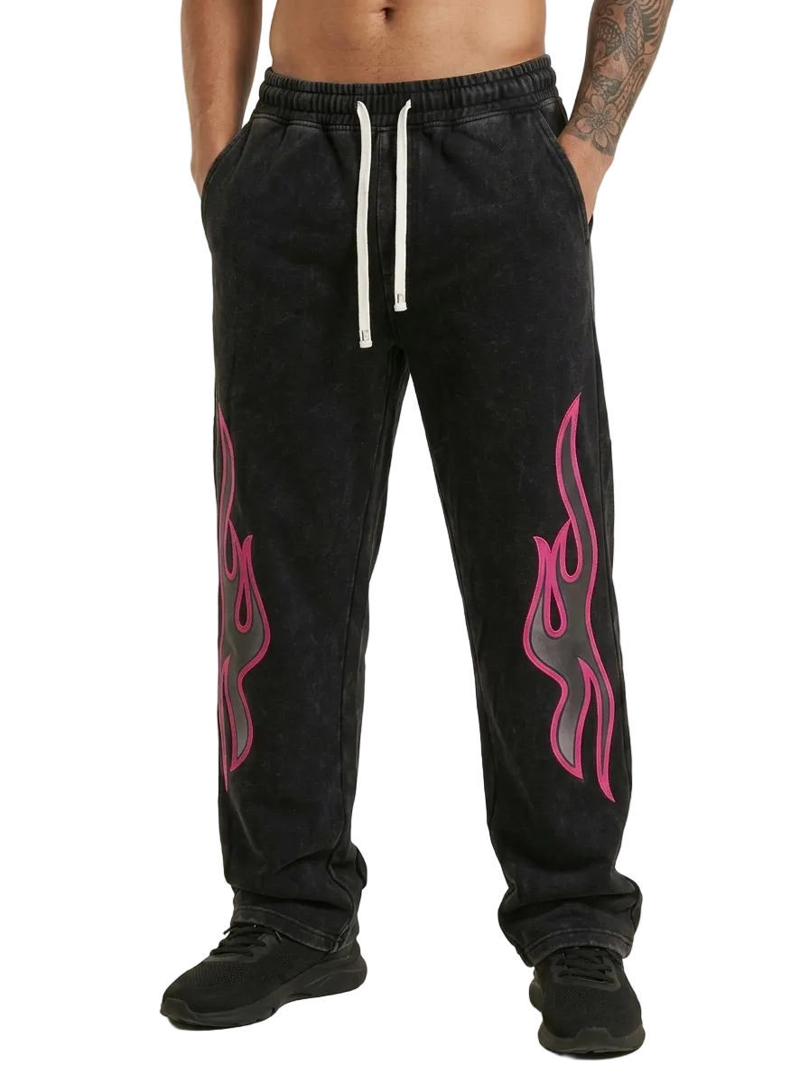 Acid Wash Sweatpants with Pink Flames – Unisex