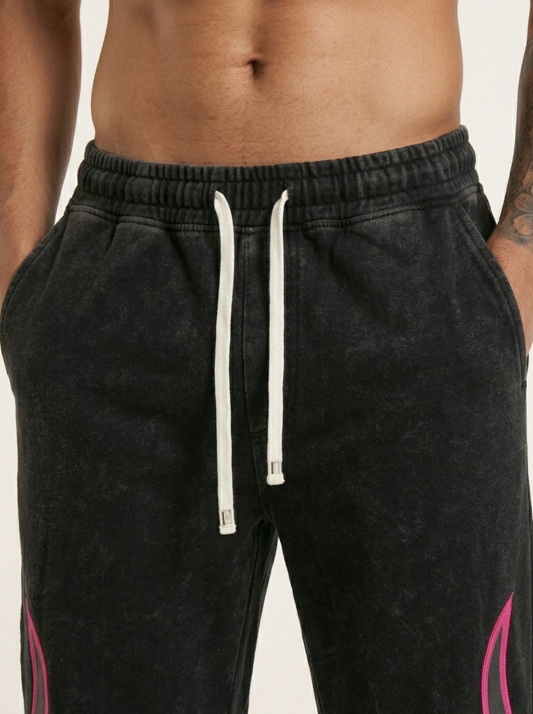 Acid Wash Sweatpants with Pink Flames – Unisex