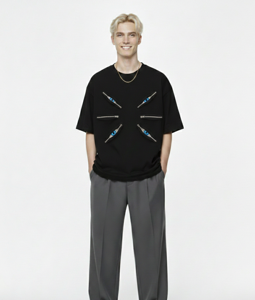 Black Graphic T-Shirt with Blue Six Eyes – Unlimited Void Gojo Inspired Streetwear