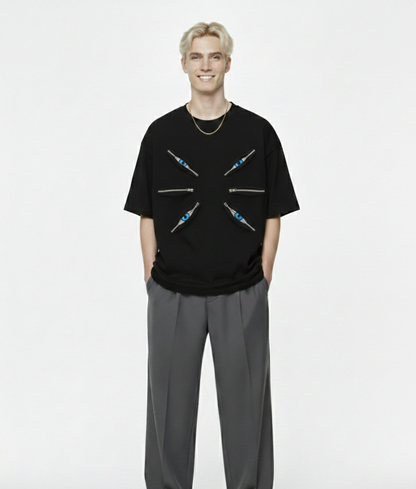 Black Graphic T-Shirt with Blue Six Eyes – Unlimited Void Gojo Inspired Streetwear
