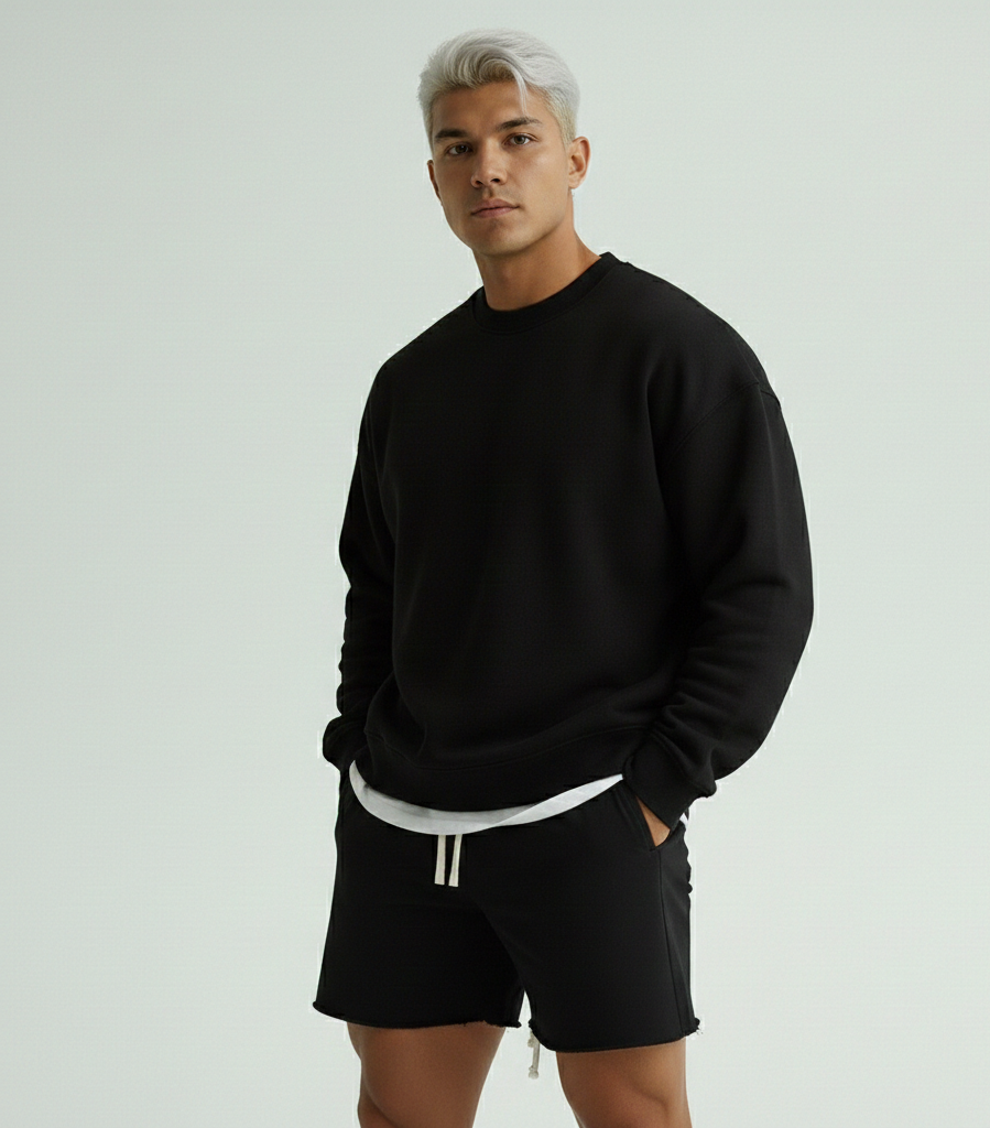 Black Pullover Long Sleeve Sweatshirt+ free Shorts