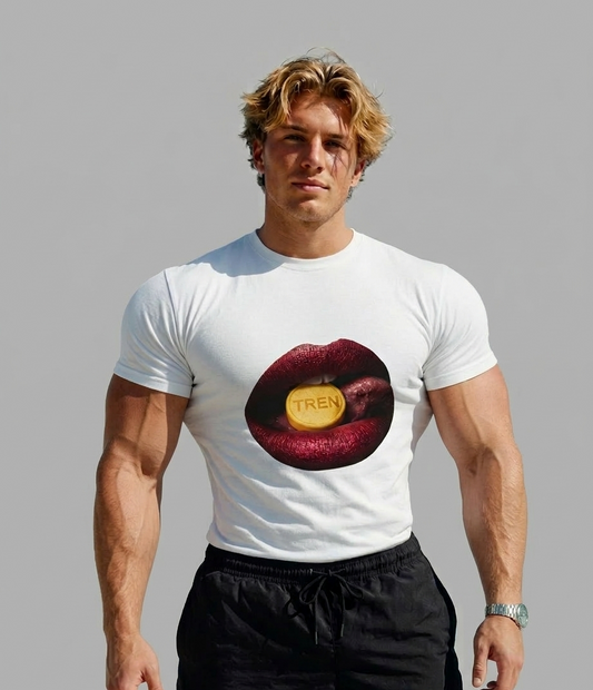 Bodybuilders love Red Lips with ‘TREN’ Pill Graphic