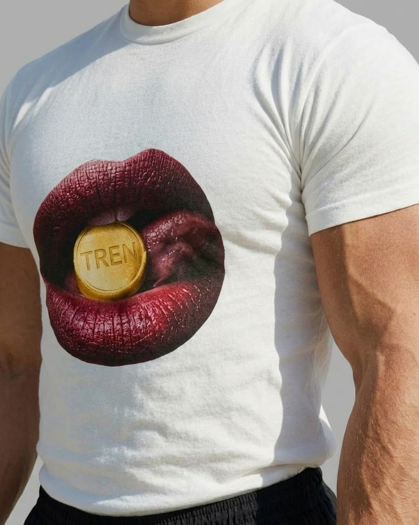 Bodybuilders love Red Lips with ‘TREN’ Pill Graphic