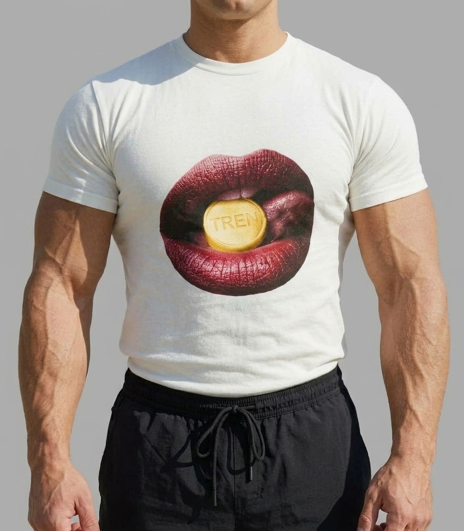 Bodybuilders love Red Lips with ‘TREN’ Pill Graphic