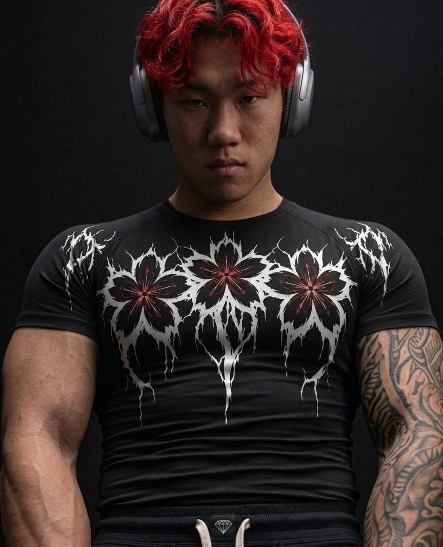 Dark Sakura Tribal Compression Shirt – Japanese Cherry Blossom Performance Tee