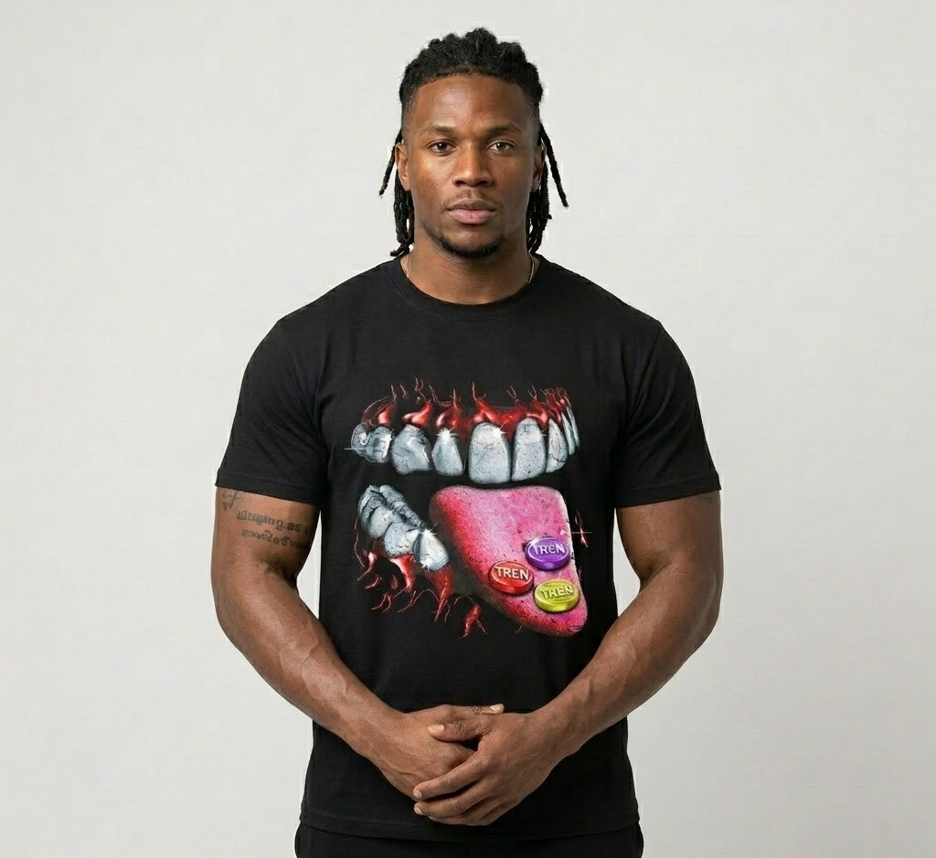 Demon mouth — Grinning  with Tongue and Tren Tee