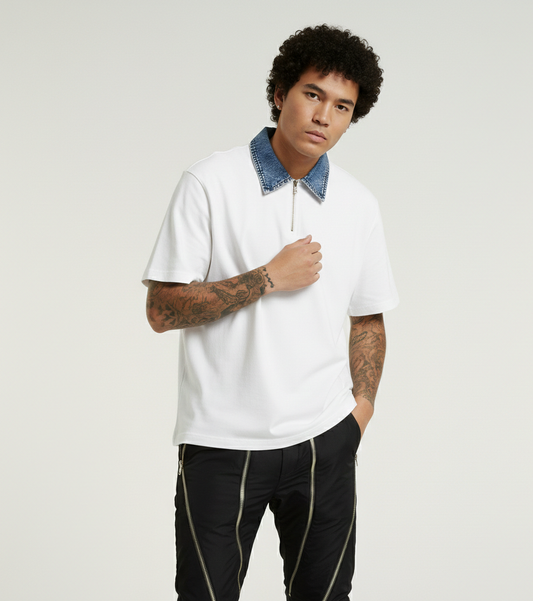 Denim collar nova white