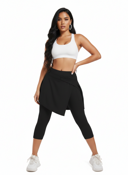 High-Waist Sport Leggings with Modest Skirt & Pockets 🔥