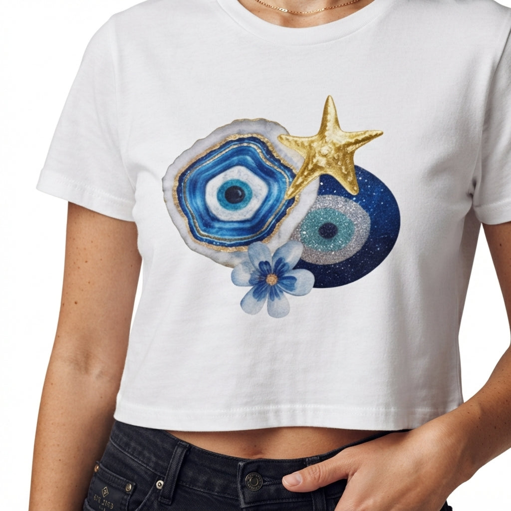 Festival Crop Top — Nautical Evil Eye & Starfish Graphic