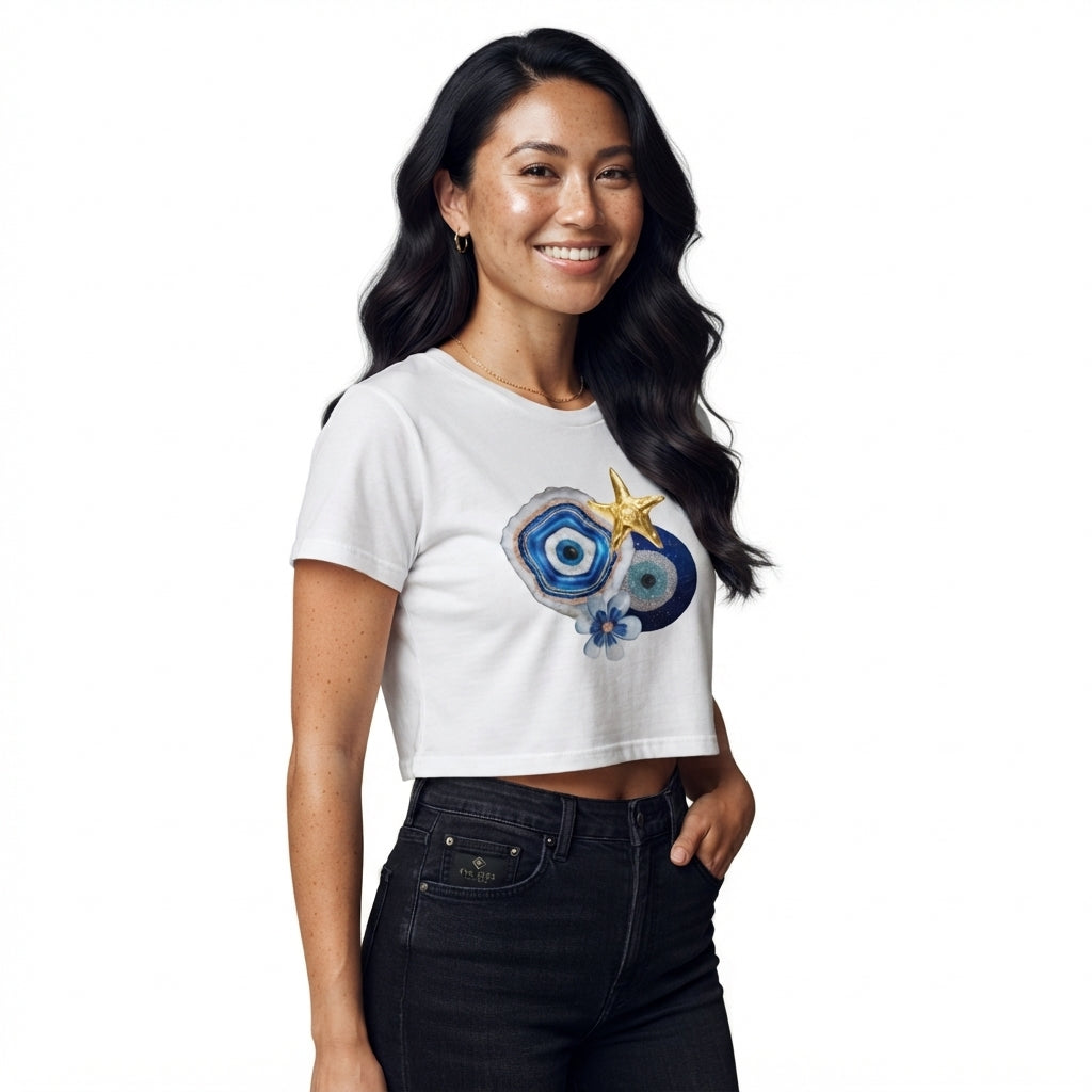 Festival Crop Top — Nautical Evil Eye & Starfish Graphic