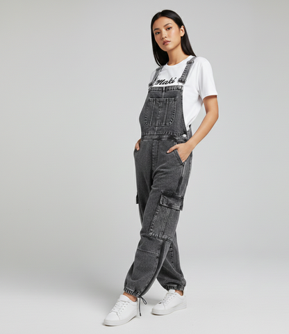 High-Waist Loose-Fit Women’s Overalls one size