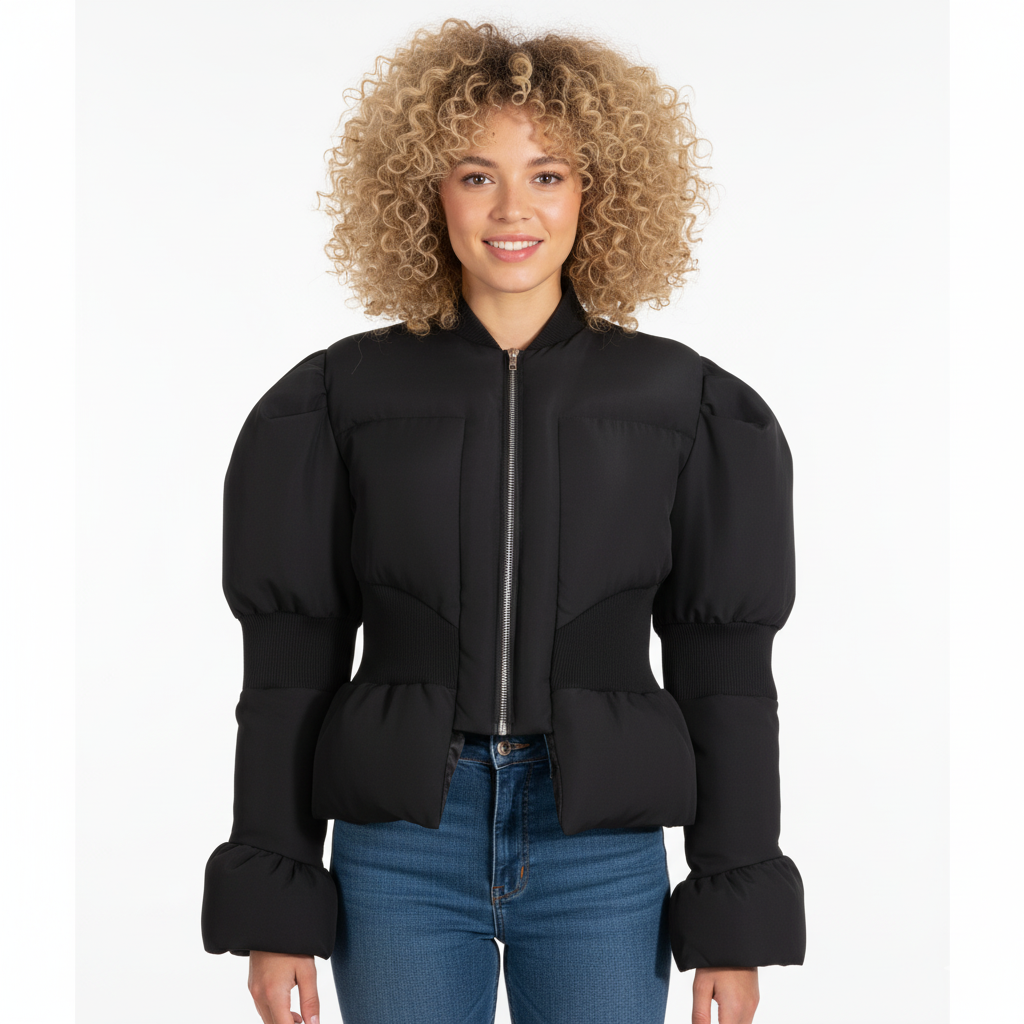 Luxury Vintage Winter Coat – Handcrafted | High Waist, Bubble Sleeves & Detachable Details