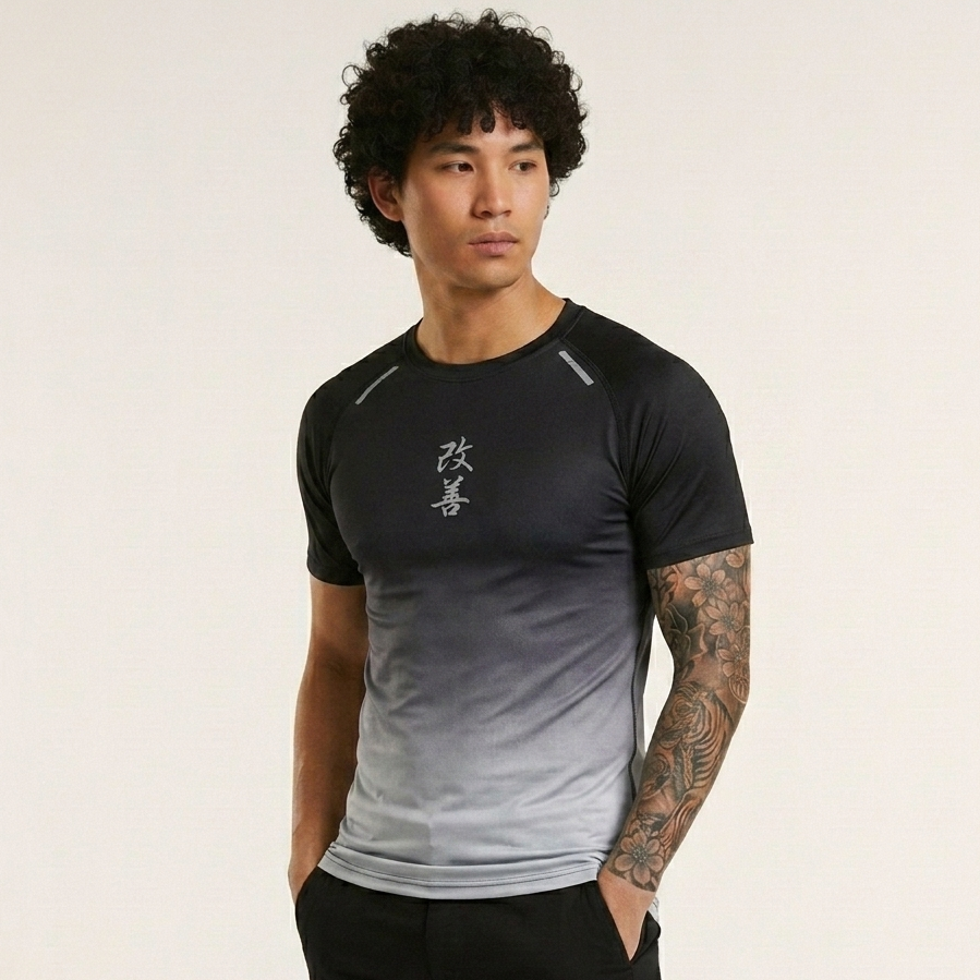Men's Athletic Compression Tee Black Grey Ombre