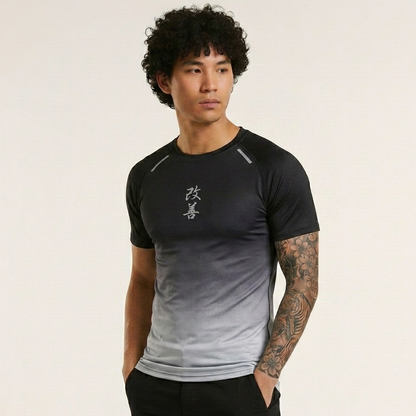 Men's Athletic Compression Tee Black Grey Ombre
