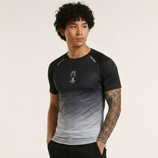 Men's Athletic Compression Tee Black Grey Ombre