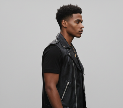 Noir Biker Faux Leather zipper Vest