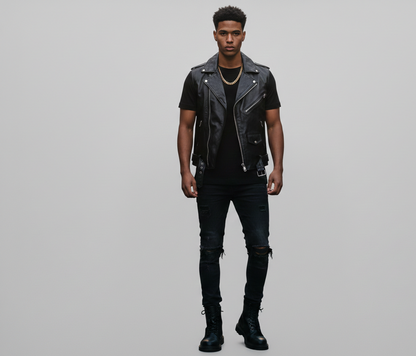 Noir Biker Faux Leather zipper Vest