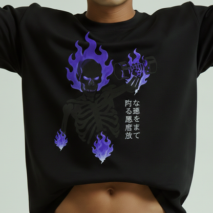 Skull Flame Gym beast — Japanese Kanji Dark Aesthetic Graphic T-Shirt