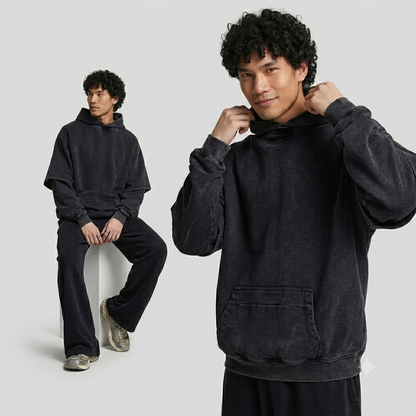Unisex Acid wash Heavyweight Oversized Pump Cover Hoodie