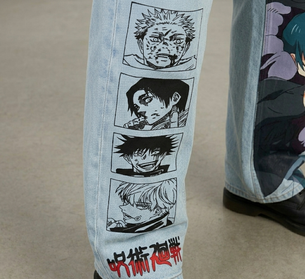 Unisex  Anime Jeans – JJK Inspired Streetwear | Gojo, Yuji Graphic Straight-Leg Denim