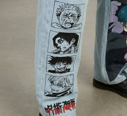 Unisex  Anime Jeans – JJK Inspired Streetwear | Gojo, Yuji Graphic Straight-Leg Denim