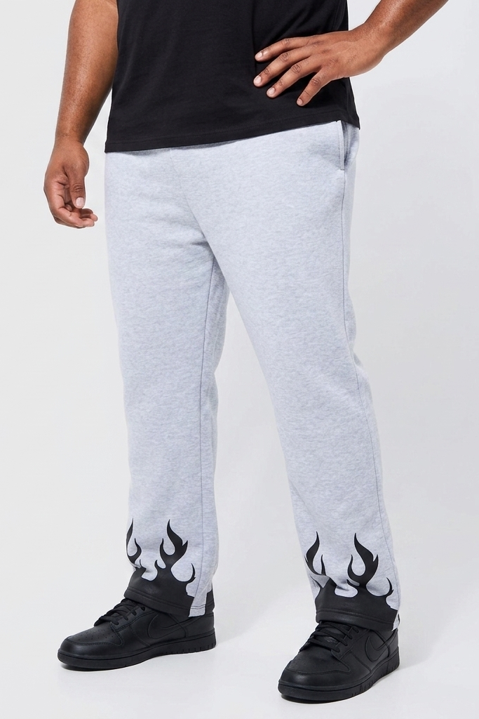 Unisex  Black Flame Gym Sweat Pants – Black Polyester Cotton Athletic Joggers