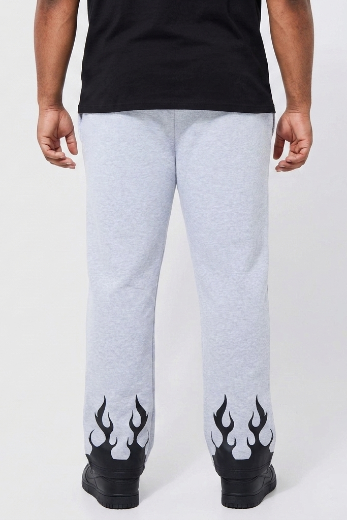 Unisex  Black Flame Gym Sweat Pants – Black Polyester Cotton Athletic Joggers