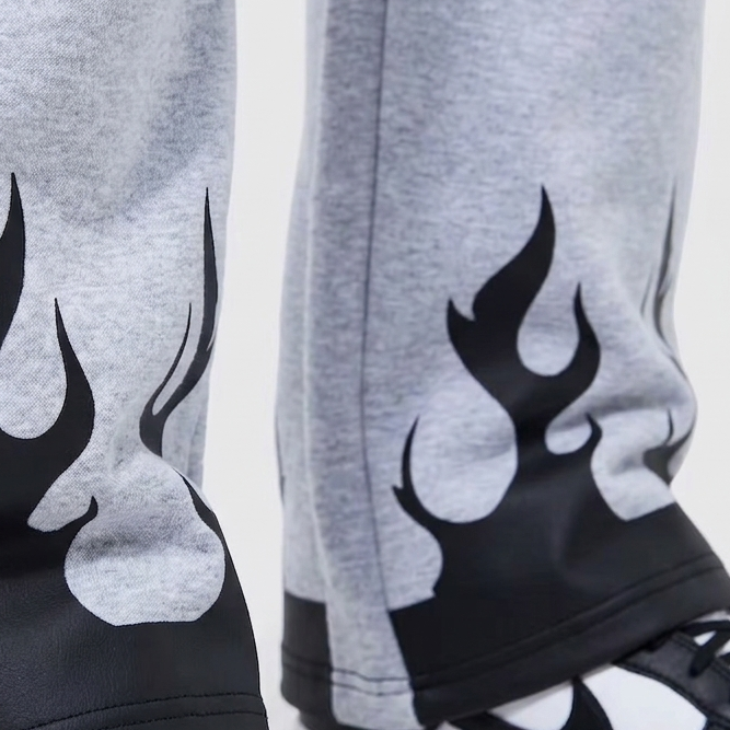 Unisex  Black Flame Gym Sweat Pants – Black Polyester Cotton Athletic Joggers