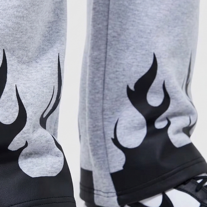 Unisex  Black Flame Gym Sweat Pants – Black Polyester Cotton Athletic Joggers