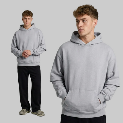 Unisex Grey Acid wash Heavyweight Oversized Pump Cover Hoodie