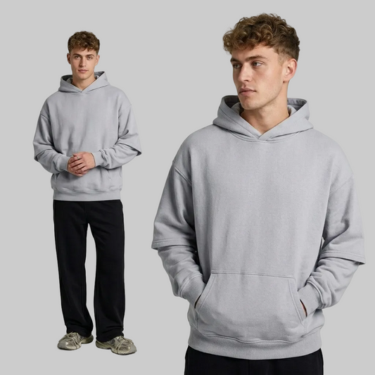Unisex Grey Acid wash Heavyweight Oversized Pump Cover Hoodie