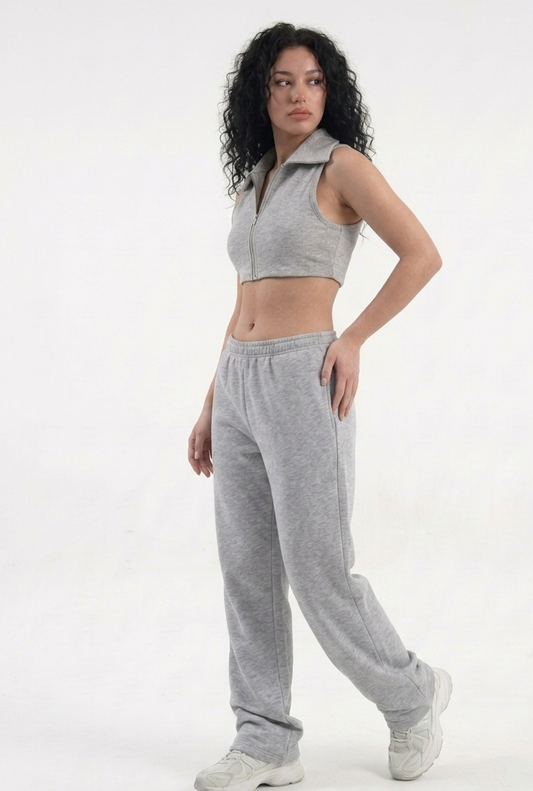 Women's Quick-Dry Crop Top Hoodie & Jogger Set – Breathable Cotton-Spandex Tracksuit for Gym, Travel & Everyday Wear