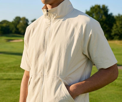 White Zip-Up Short Sleeve Luxury Old Money Nylon Windbreaker Jacket for Men
