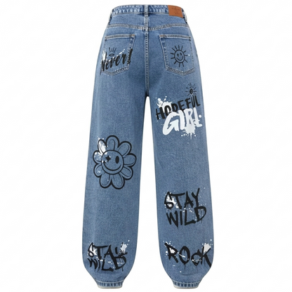 Women’s Baggy Denim Pants –  Graffiti style