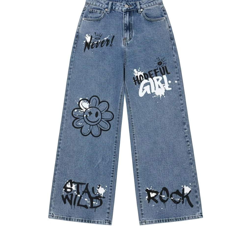 Women’s Baggy Denim Pants –  Graffiti style