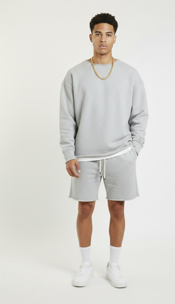 Grey Pullover Long Sleeve Sweatshirt+ Free Shorts