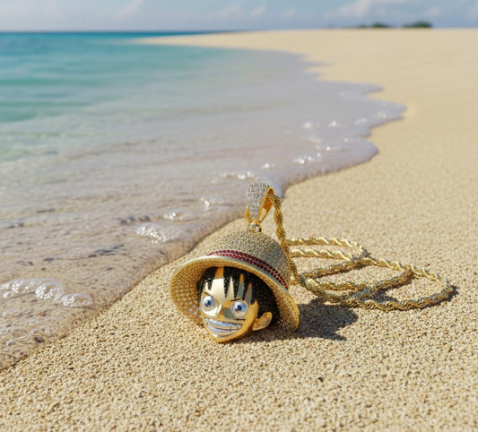 One Piece Luffy Pendant Necklace – Iced Cubic Zirconia Bling Charm
