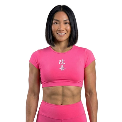 Women's Backless Crop Top Gym Shirt Pink